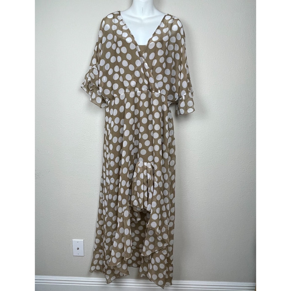 NWT New‎ York & Company Dress XL White Polka Dot High-Low Chiffon Cottagecore - Picture 1 of 10